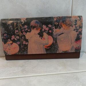 Hirameki Vintage Japanese Leather Flap-over Wallet. Whimsical Art. NWOT